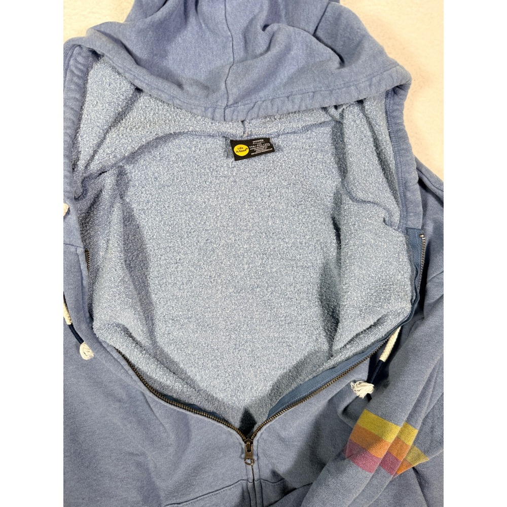 Life is Good Womens XXL Blue Full Zip Hoodie Rainbow Sleeve Sunset Graphic - Picture 5 of 12